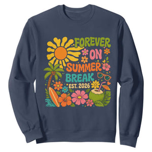 Retired Teacher Gift Sweatshirt Forever On Summer Break Retirement 2026 Vintage Flower Graphic TS10 Navy Print Your Wear