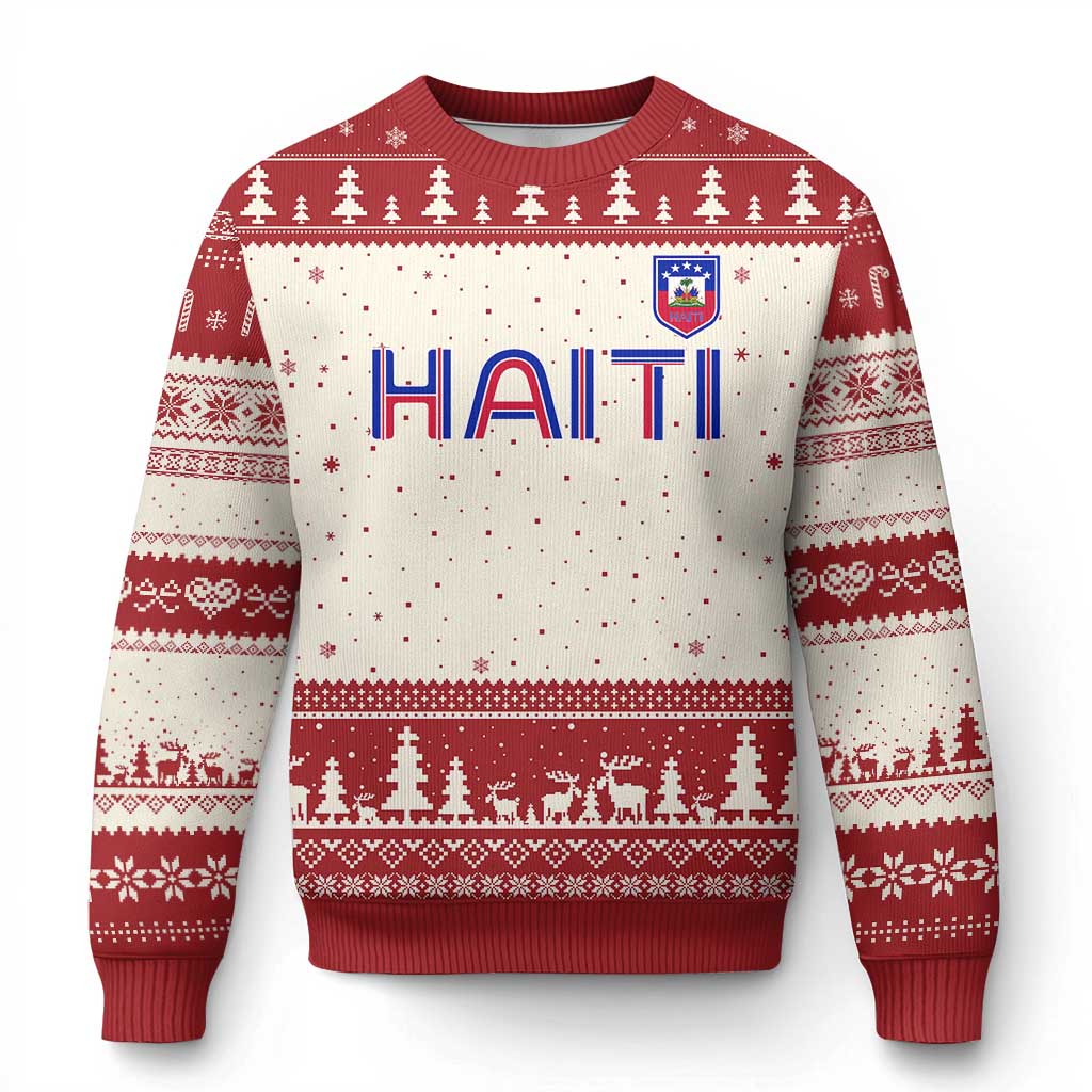 Haiti Flag Crest Ugly Christmas Sweater Haitian Pride National Heritage Patriotic Graphic TS10 Beige Red Print Your Wear