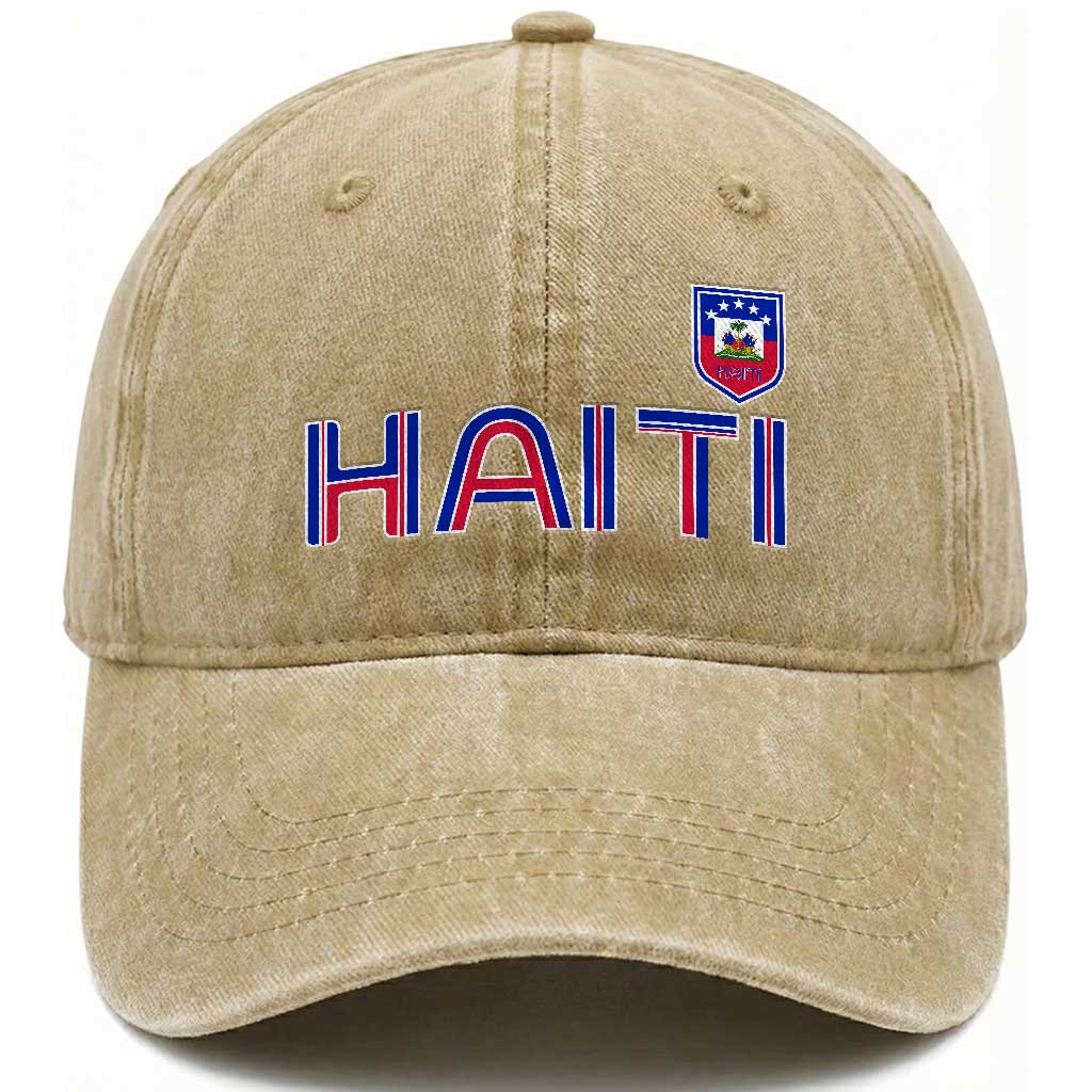 Haiti Flag Crest Washed Cotton Baseball Cap Haitian Pride National Heritage Patriotic Graphic TS10 Print Your Wear