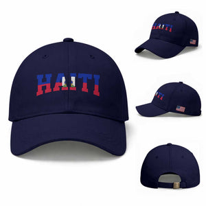 Vintage Haiti Baseball Cap Varsity Haitian Flag Classic Haitian Pride College Style TS10 Baseball Cap Universal Fit Dark Blue Print Your Wear