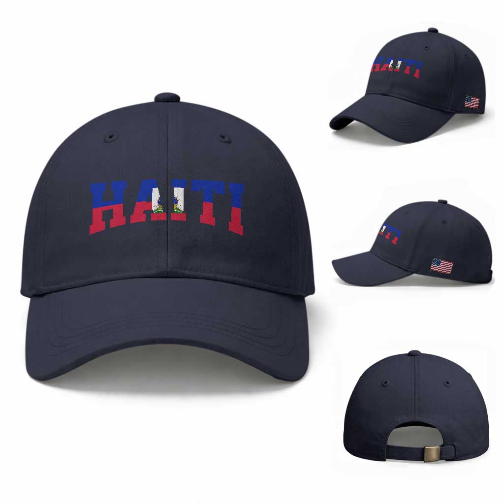 Vintage Haiti Baseball Cap Varsity Haitian Flag Classic Haitian Pride College Style TS10 Baseball Cap Universal Fit Navy Print Your Wear