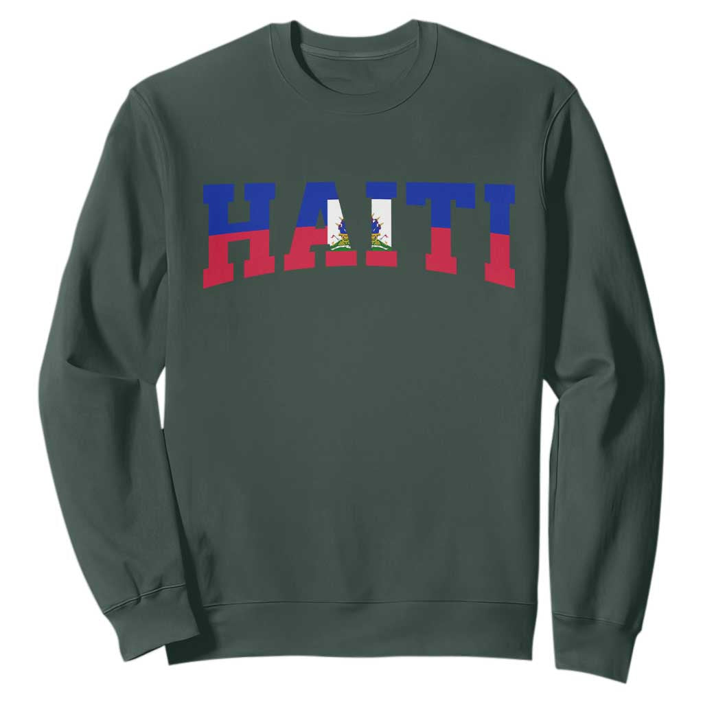 Vintage Haiti Sweatshirt Varsity Haitian Flag Classic Haitian Pride College Style TS10 Dark Forest Green Print Your Wear