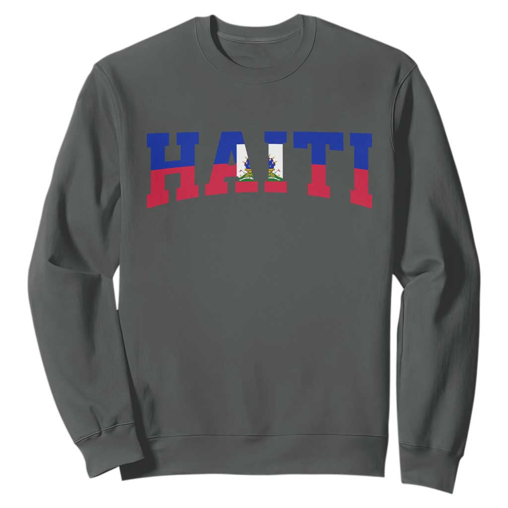 Vintage Haiti Sweatshirt Varsity Haitian Flag Classic Haitian Pride College Style TS10 Dark Heather Print Your Wear