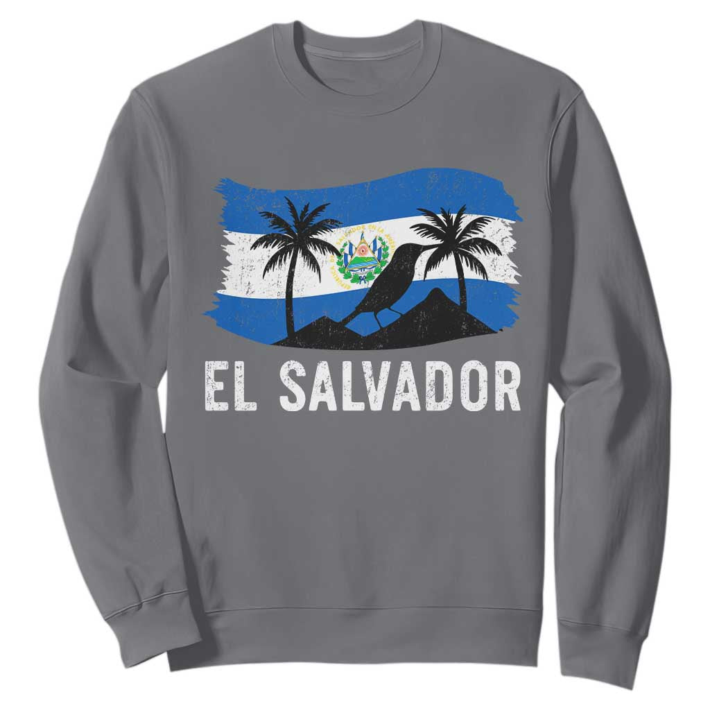 El Salvador Flag Sweatshirt Salvadoran Pride Torogoz Bird Palm Tree Volcano TS10 Charcoal Print Your Wear