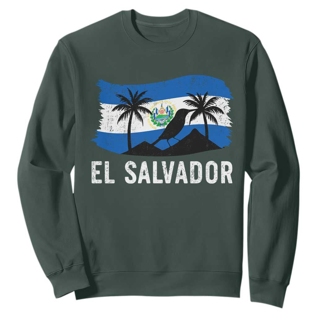 El Salvador Flag Sweatshirt Salvadoran Pride Torogoz Bird Palm Tree Volcano TS10 Dark Forest Green Print Your Wear