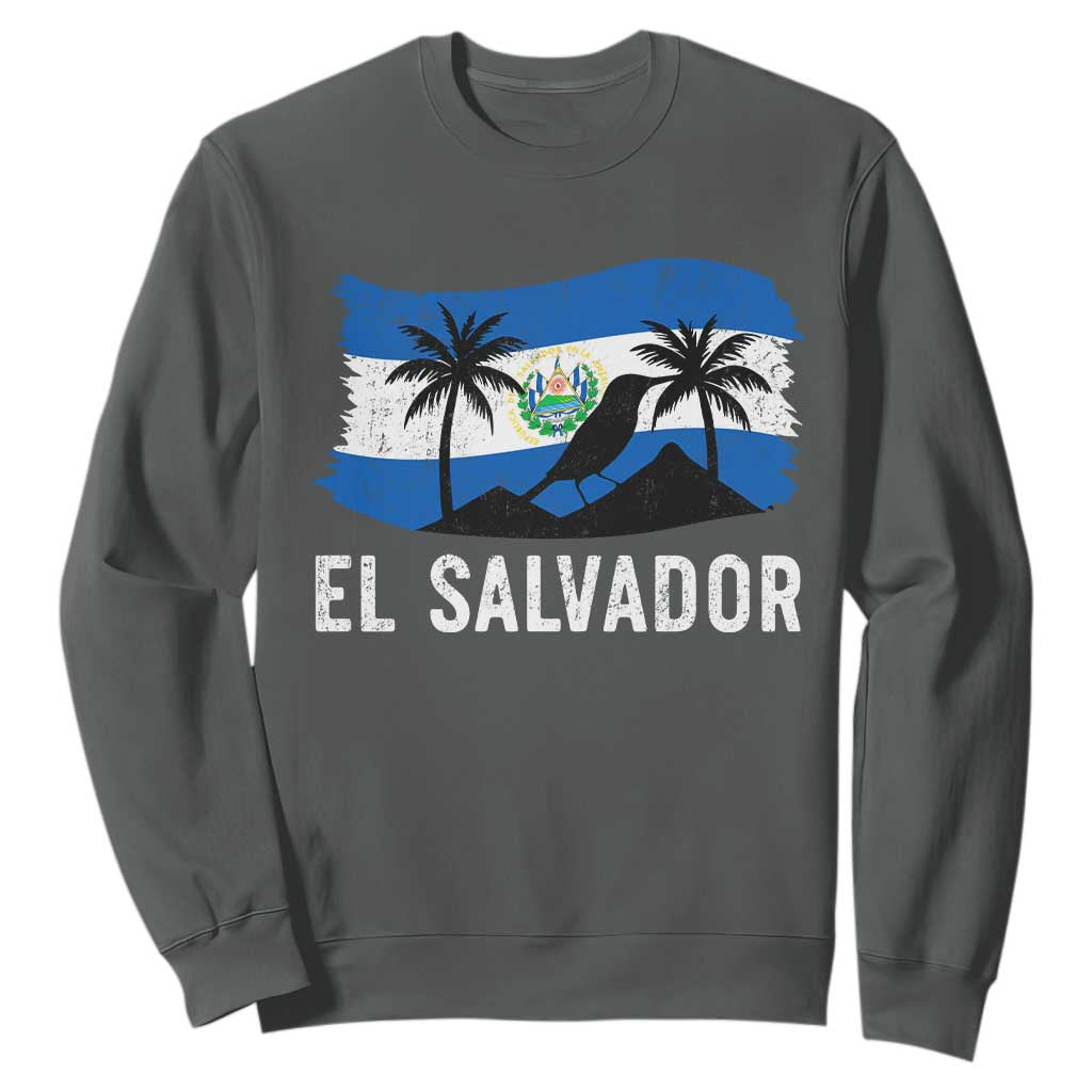 El Salvador Flag Sweatshirt Salvadoran Pride Torogoz Bird Palm Tree Volcano TS10 Dark Heather Print Your Wear