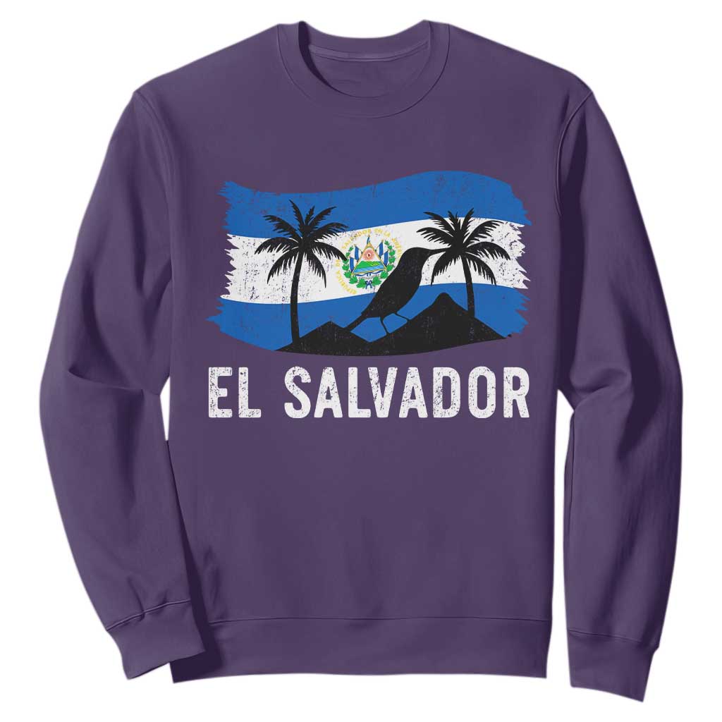 El Salvador Flag Sweatshirt Salvadoran Pride Torogoz Bird Palm Tree Volcano TS10 Purple Print Your Wear