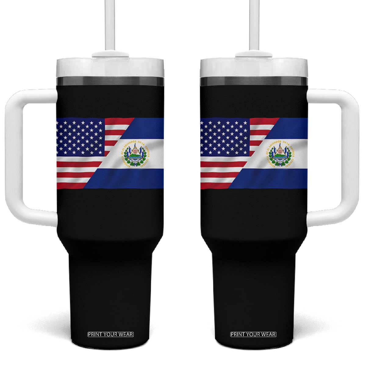 El Salvador American Flag Tumbler With Handle Salvadoran USA Pride Heritage Roots TS10 One Size: 40 oz Black Print Your Wear