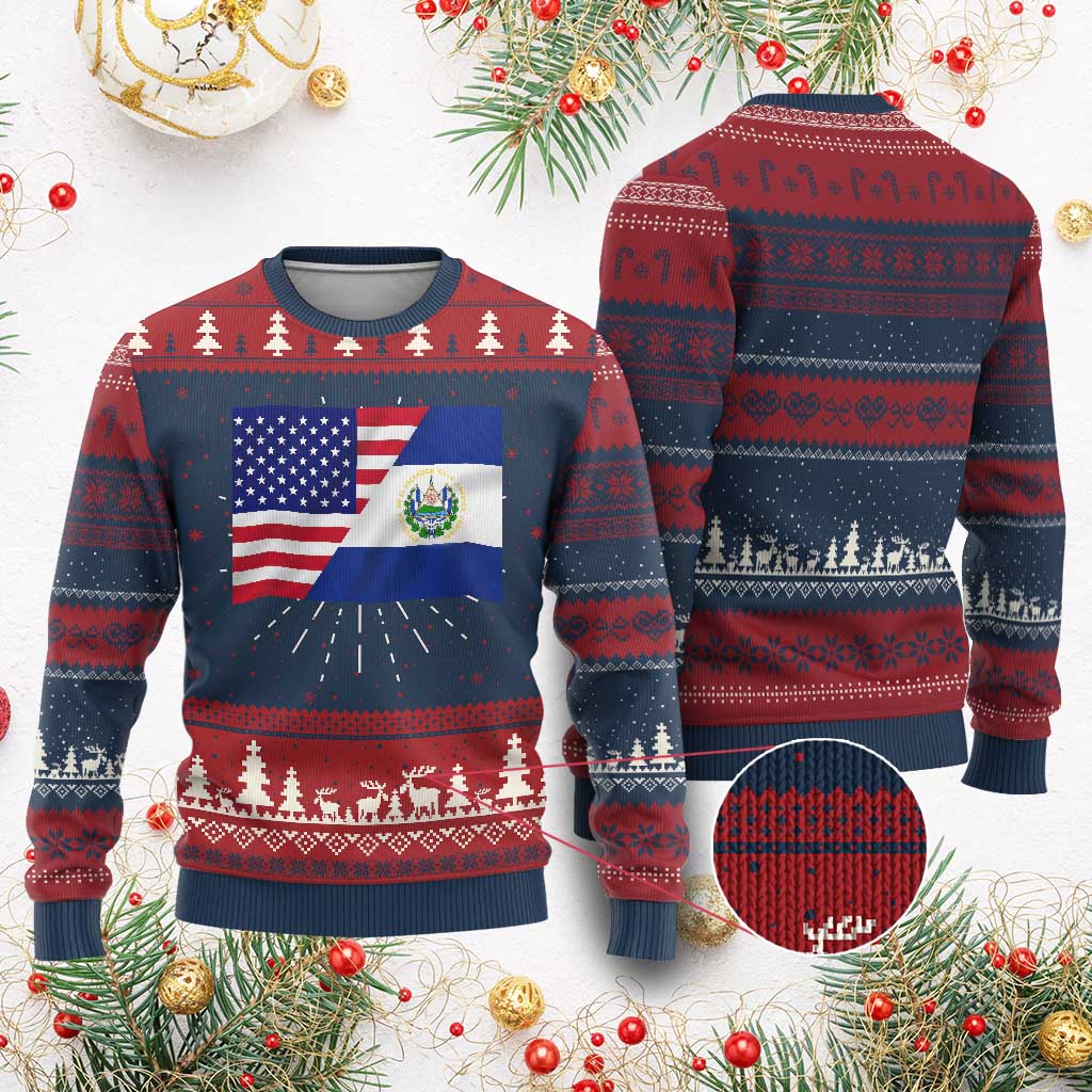 El Salvador American Flag Knit Sweatshirt Salvadoran USA Pride Heritage Roots TS10 Burgundy Print Your Wear