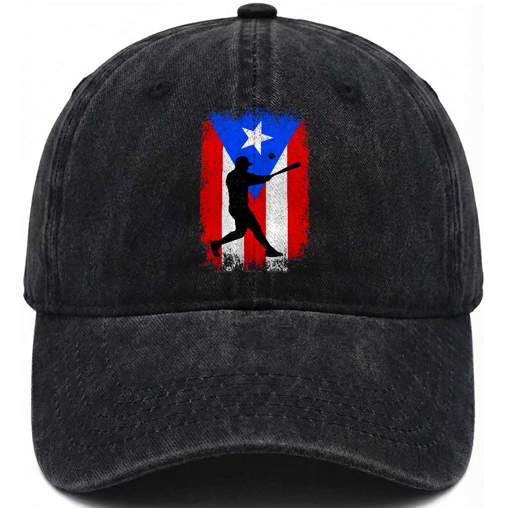 Puerto Rico Flag Baseball Washed Cotton Baseball Cap Cool Distressed Jersey Gift Boricua Boys TS10 Washed Cap Universal Fit Black Print Your Wear