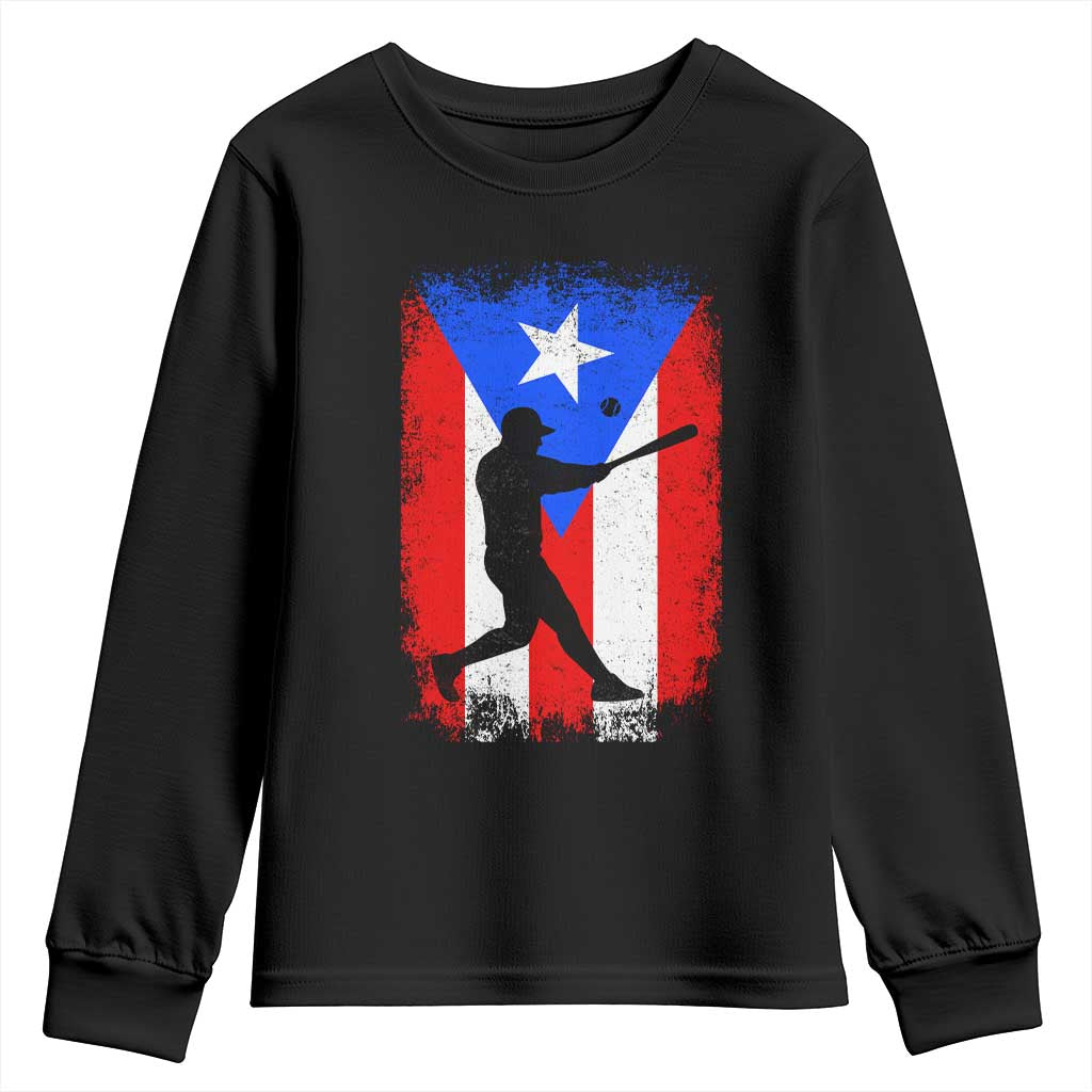 Puerto Rico Flag Baseball Youth Sweatshirt Cool Distressed Jersey Gift Boricua Boys TS10 Black Print Your Wear