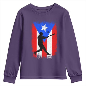 Puerto Rico Flag Baseball Youth Sweatshirt Cool Distressed Jersey Gift Boricua Boys TS10 Purple Print Your Wear