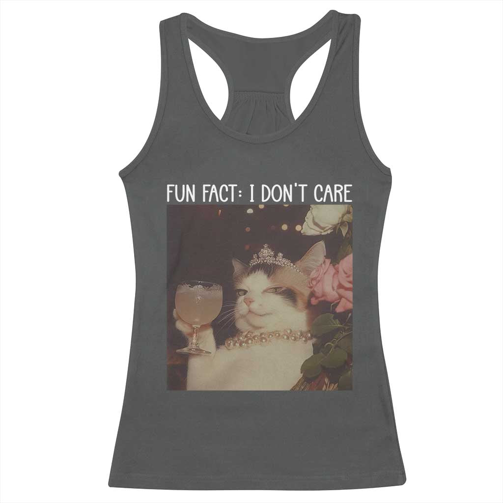 Cat Meme Racerback Tank Top Fun Fact I Dont Care Funny Saying Quote TS10 Dark Heather Print Your Wear