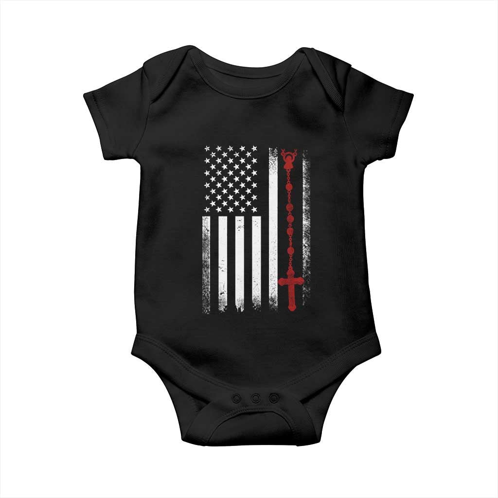 American Flag Rosary Catholic Cross Baby Onesie TS10 Black Print Your Wear