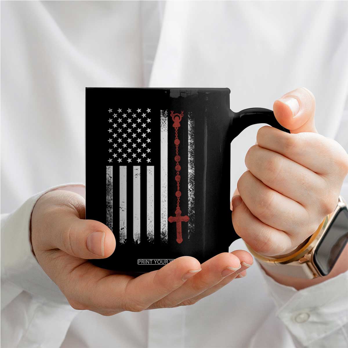 American Flag Rosary Catholic Cross Coffee Mug TS10 Print Your Wear