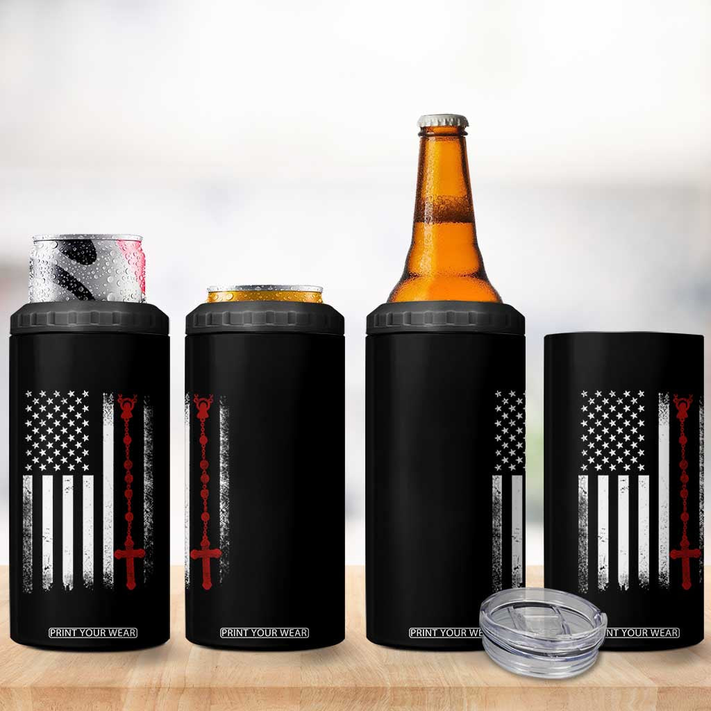 American Flag Rosary Catholic Cross 4 in 1 Can Cooler Tumbler TS10 Print Your Wear
