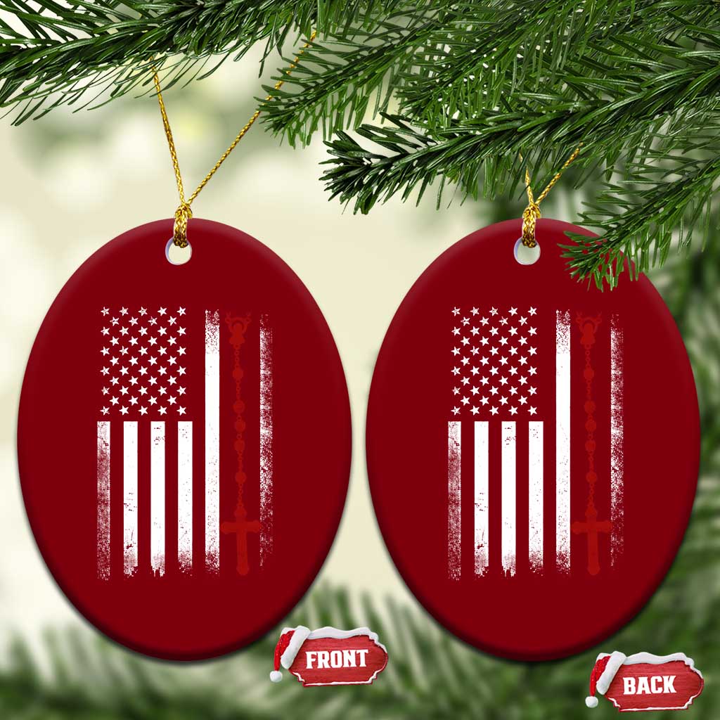 American Flag Rosary Catholic Cross Ceramic Ornament TS10 Print Your Wear