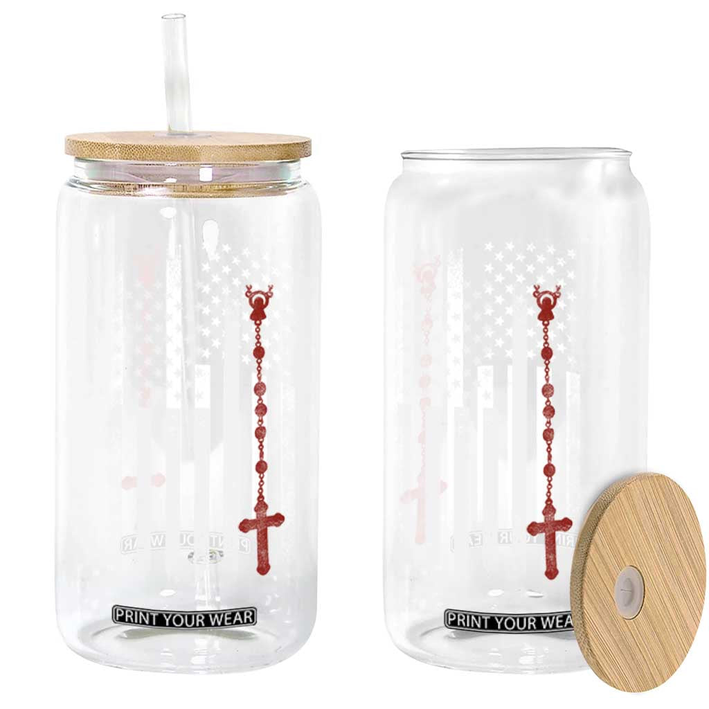 American Flag Rosary Catholic Cross Glass Can TS10 Print Your Wear