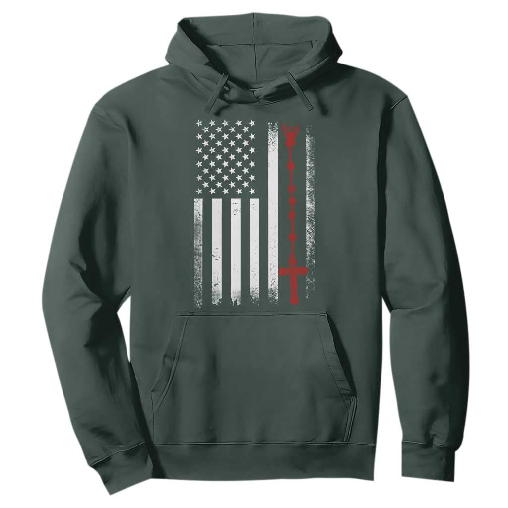 American Flag Rosary Catholic Cross Hoodie TS10 Dark Forest Green Print Your Wear