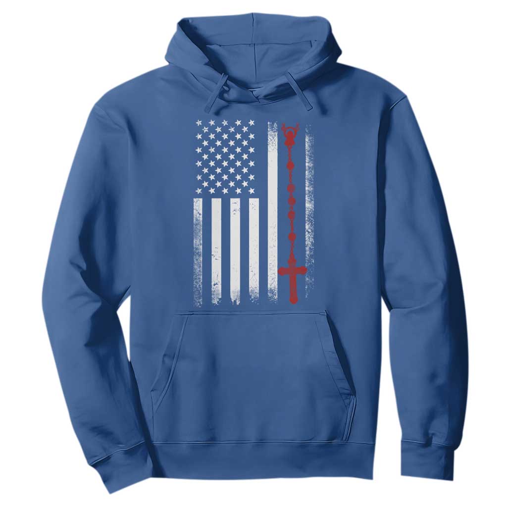 American Flag Rosary Catholic Cross Hoodie TS10 Royal Blue Print Your Wear