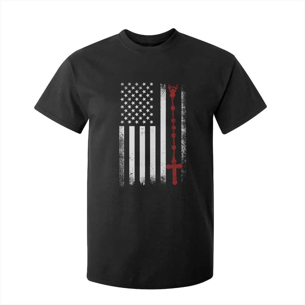 American Flag Rosary Catholic Cross T Shirt For Kid TS10 Black Print Your Wear