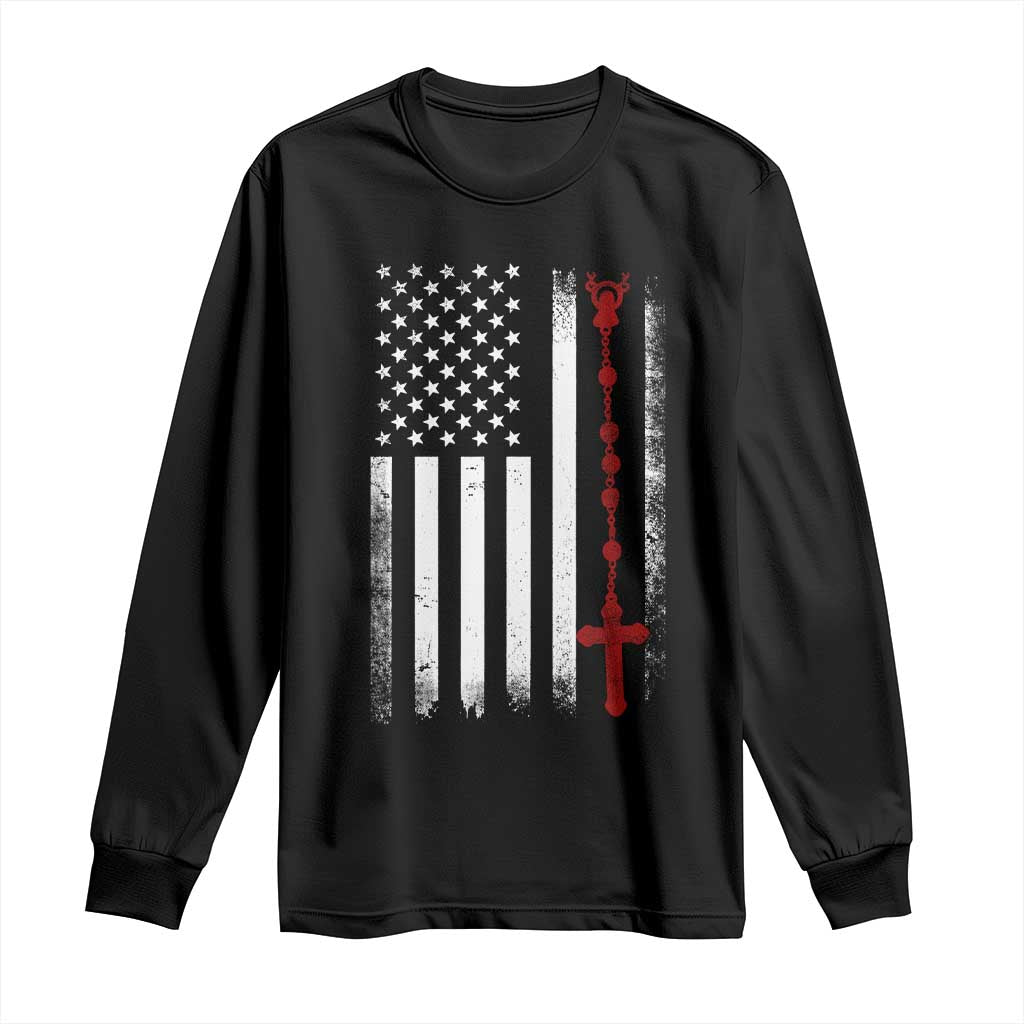 American Flag Rosary Catholic Cross Long Sleeve Shirt TS10 Black Print Your Wear