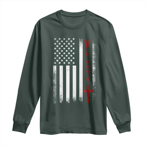 American Flag Rosary Catholic Cross Long Sleeve Shirt TS10 Dark Forest Green Print Your Wear