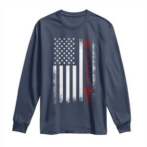 American Flag Rosary Catholic Cross Long Sleeve Shirt TS10 Navy Print Your Wear