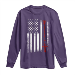 American Flag Rosary Catholic Cross Long Sleeve Shirt TS10 Purple Print Your Wear