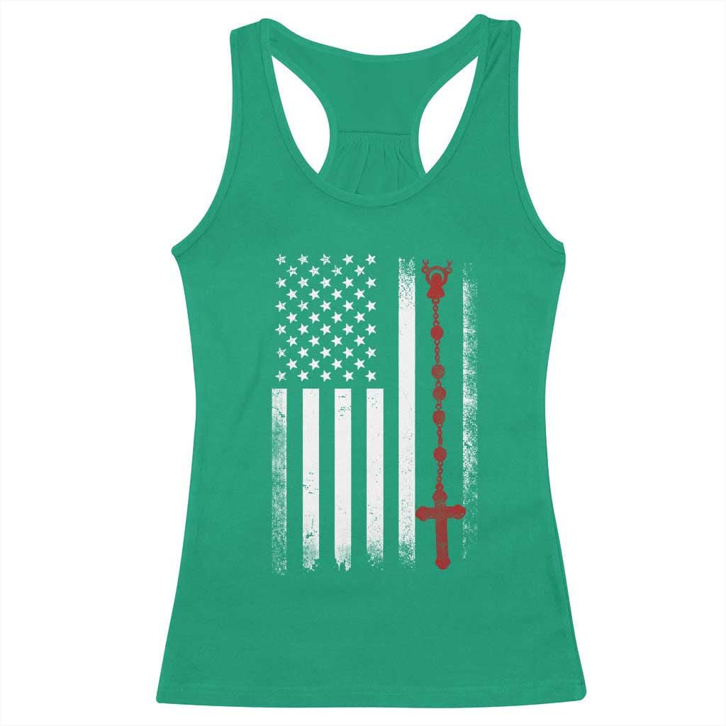 American Flag Rosary Catholic Cross Racerback Tank Top TS10 Irish Green Print Your Wear