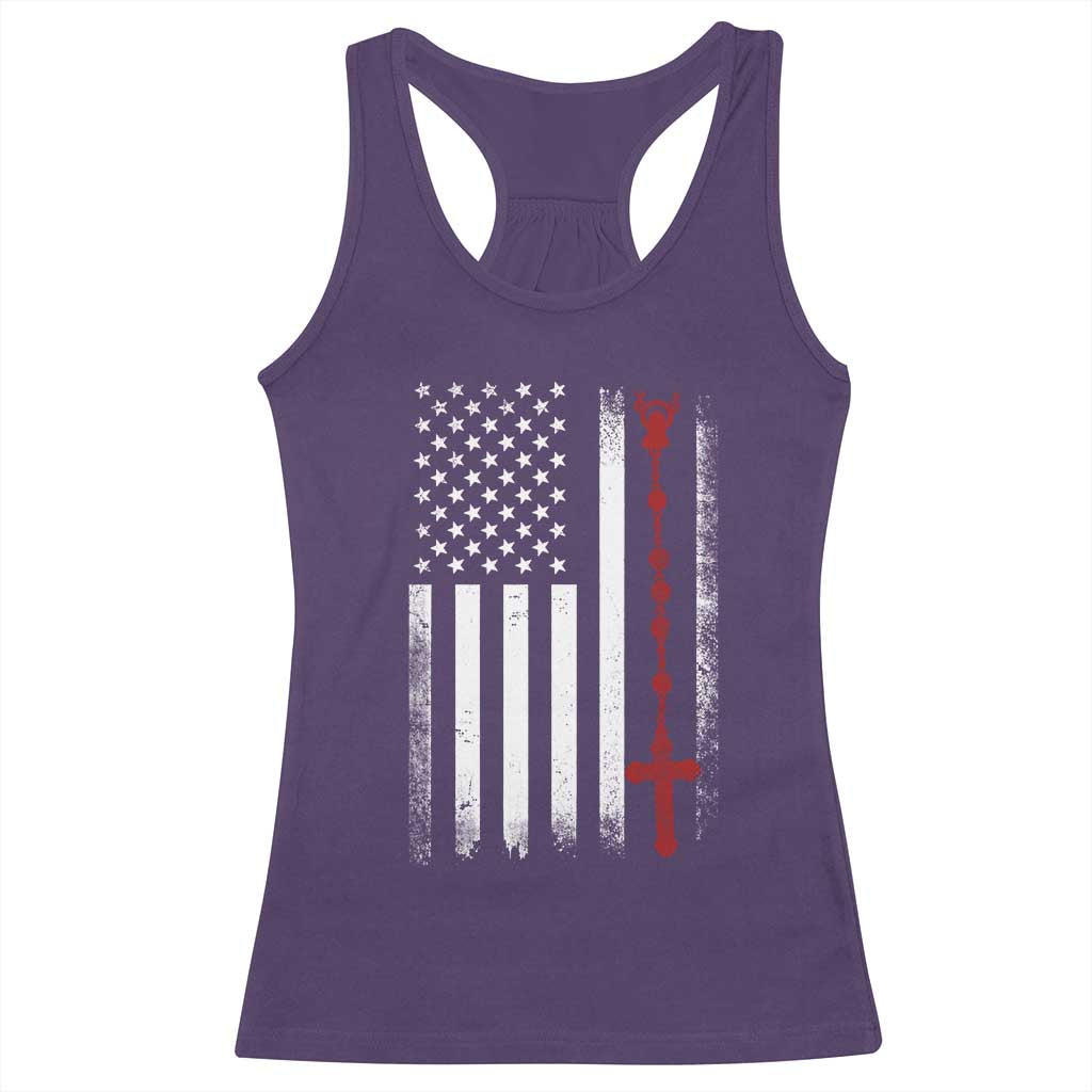 American Flag Rosary Catholic Cross Racerback Tank Top TS10 Purple Print Your Wear