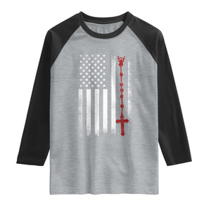 American Flag Rosary Catholic Cross Raglan Shirt TS10 Heather Gray Black Print Your Wear