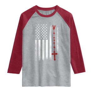 American Flag Rosary Catholic Cross Raglan Shirt TS10 Heather Gray Heather Red Print Your Wear