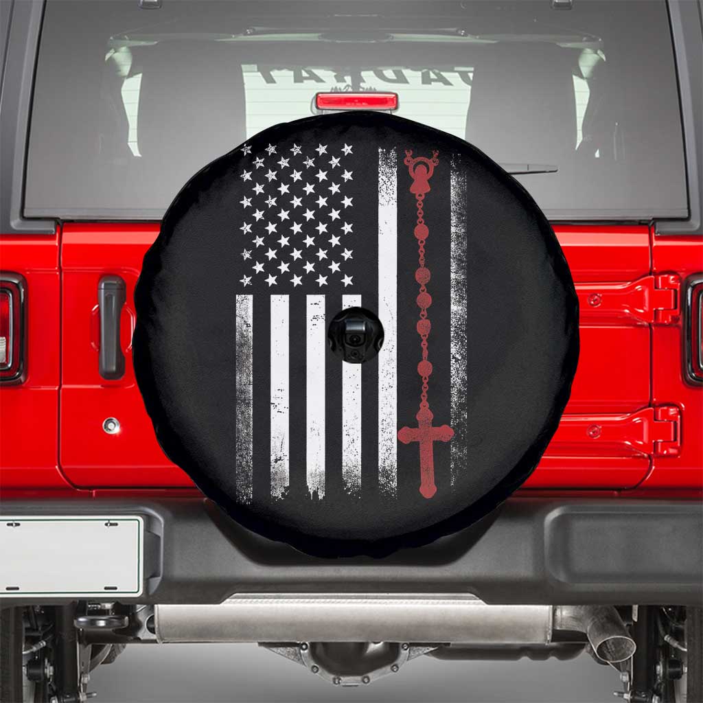 American Flag Rosary Catholic Cross Spare Tire Cover TS10 Black Print Your Wear