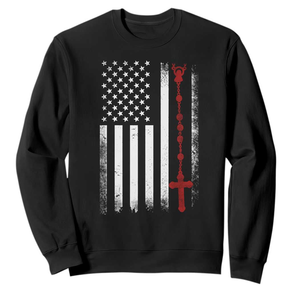 American Flag Rosary Catholic Cross Sweatshirt TS10 Black Print Your Wear