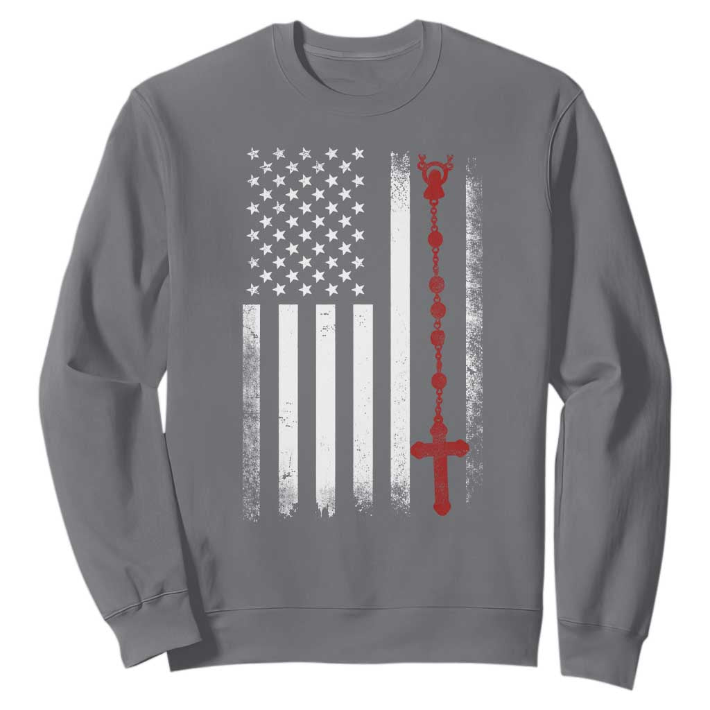 American Flag Rosary Catholic Cross Sweatshirt TS10 Charcoal Print Your Wear