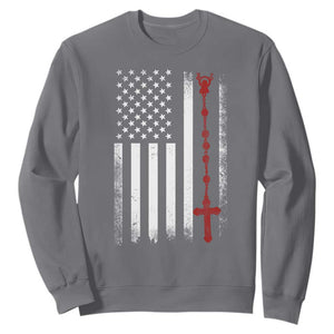 American Flag Rosary Catholic Cross Sweatshirt TS10 Charcoal Print Your Wear