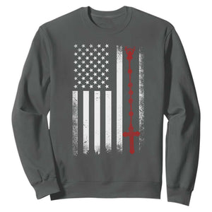 American Flag Rosary Catholic Cross Sweatshirt TS10 Dark Heather Print Your Wear
