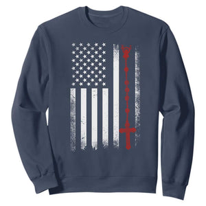 American Flag Rosary Catholic Cross Sweatshirt TS10 Navy Print Your Wear