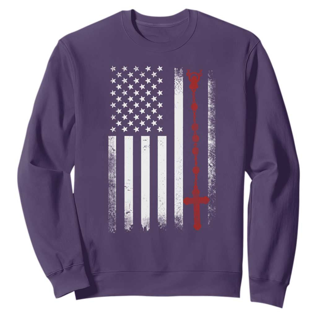 American Flag Rosary Catholic Cross Sweatshirt TS10 Purple Print Your Wear
