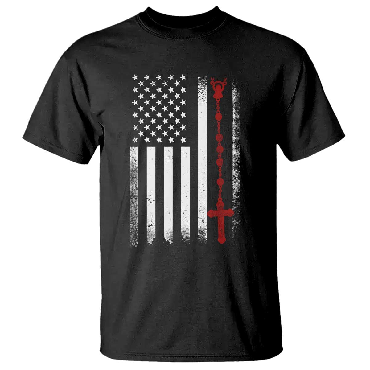 American Flag Rosary Catholic Cross T Shirt TS10 Black Print Your Wear