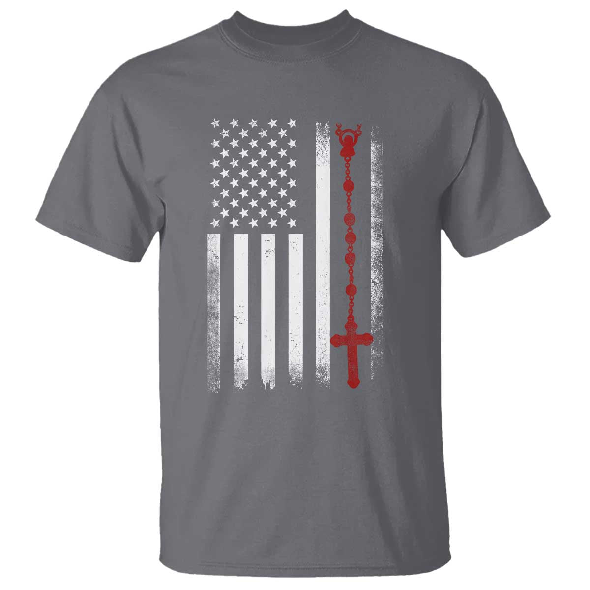 American Flag Rosary Catholic Cross T Shirt TS10 Charcoal Print Your Wear