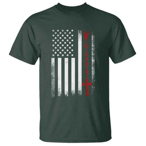 American Flag Rosary Catholic Cross T Shirt TS10 Dark Forest Green Print Your Wear