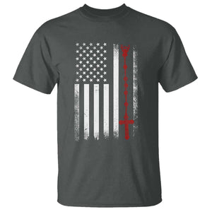 American Flag Rosary Catholic Cross T Shirt TS10 Dark Heather Print Your Wear