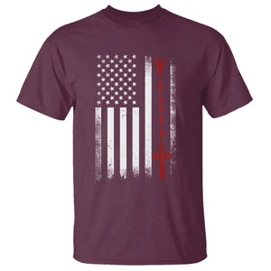 American Flag Rosary Catholic Cross T Shirt TS10 Maroon Print Your Wear