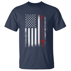 American Flag Rosary Catholic Cross T Shirt TS10 Navy Print Your Wear