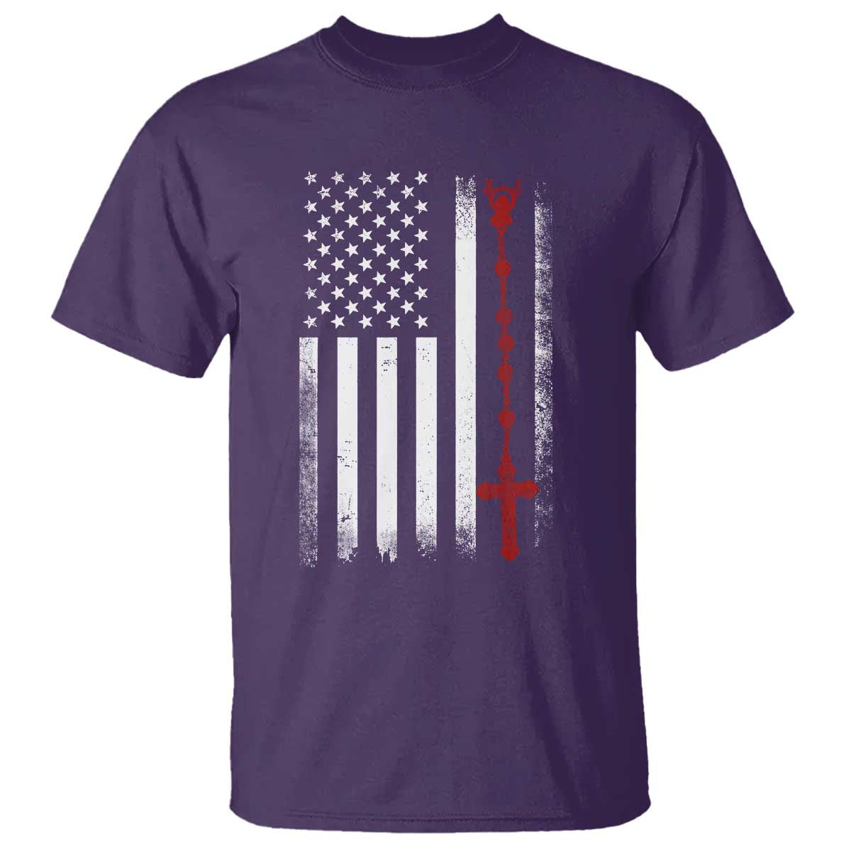 American Flag Rosary Catholic Cross T Shirt TS10 Purple Print Your Wear
