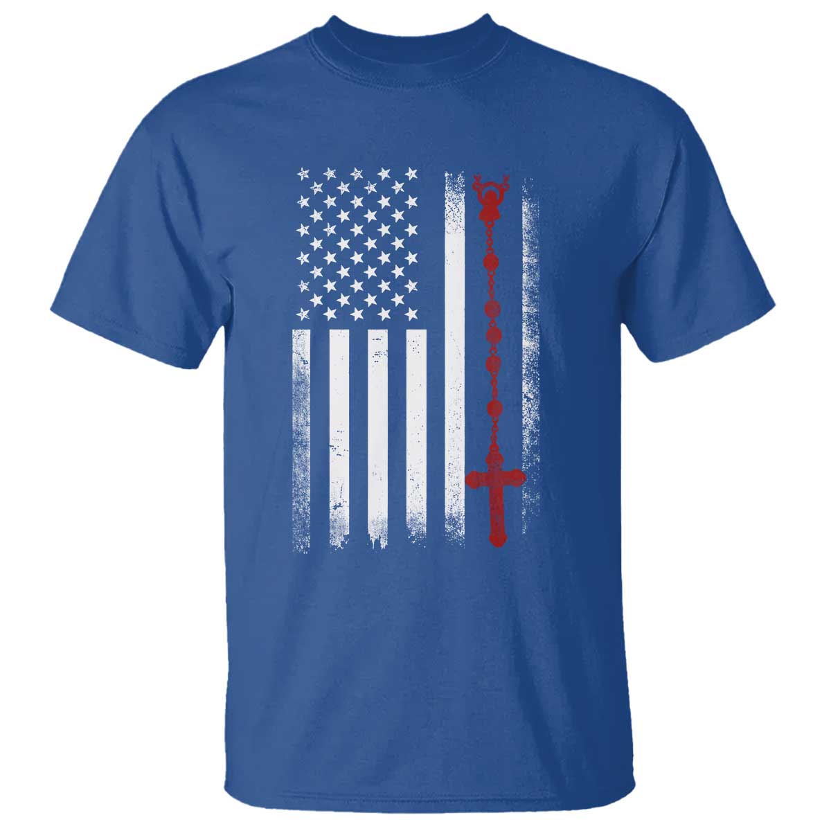 American Flag Rosary Catholic Cross T Shirt TS10 Royal Blue Print Your Wear