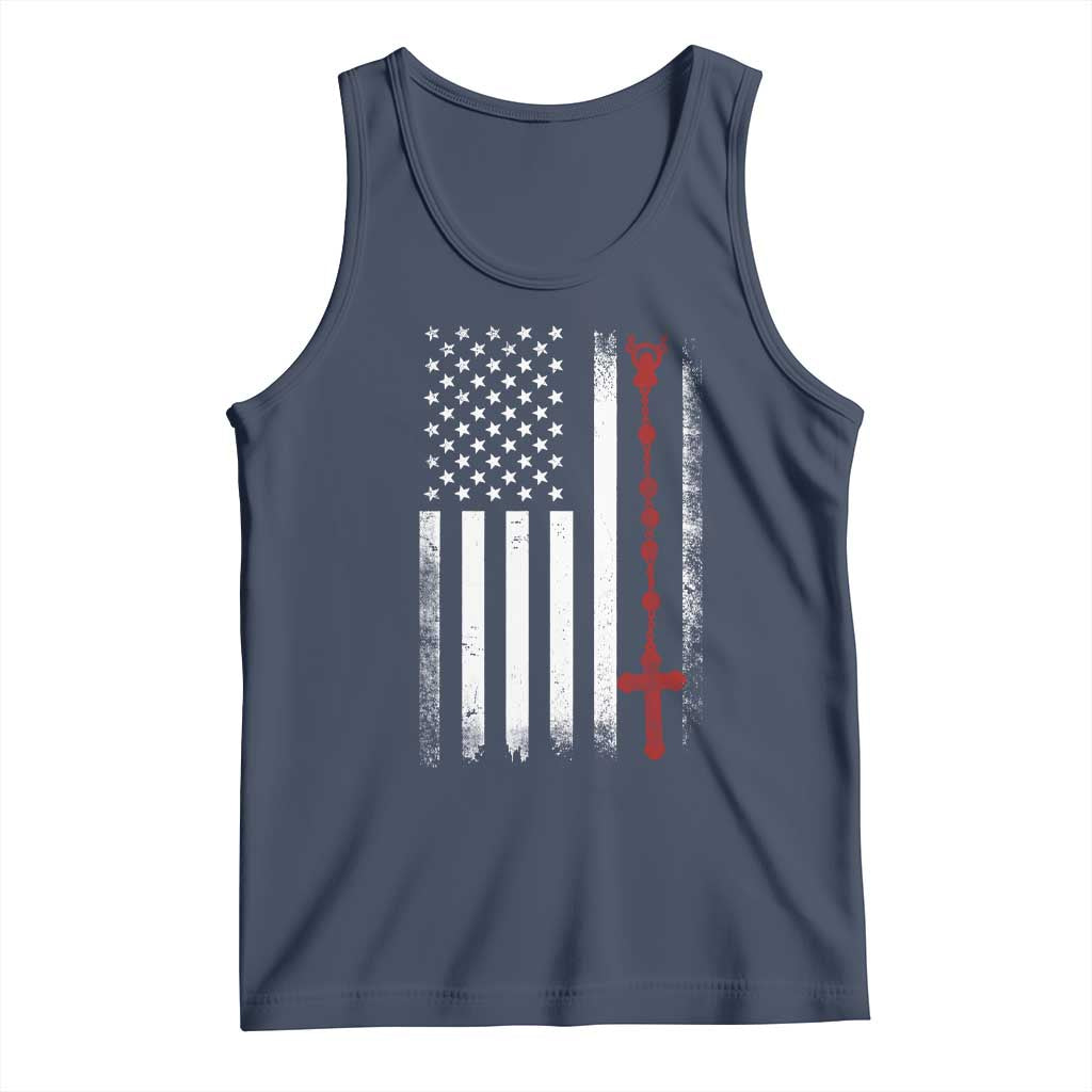 American Flag Rosary Catholic Cross Tank Top TS10 Navy Print Your Wear