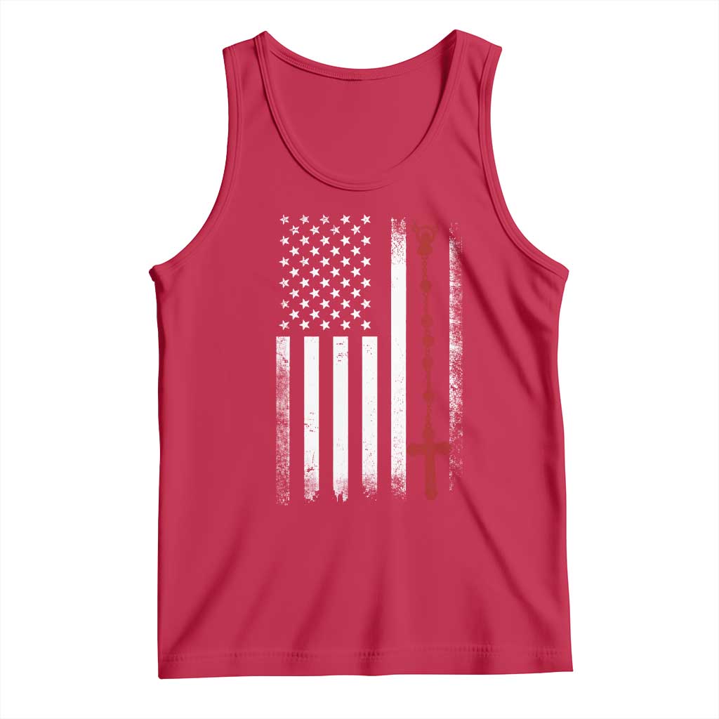 American Flag Rosary Catholic Cross Tank Top TS10 Red Print Your Wear